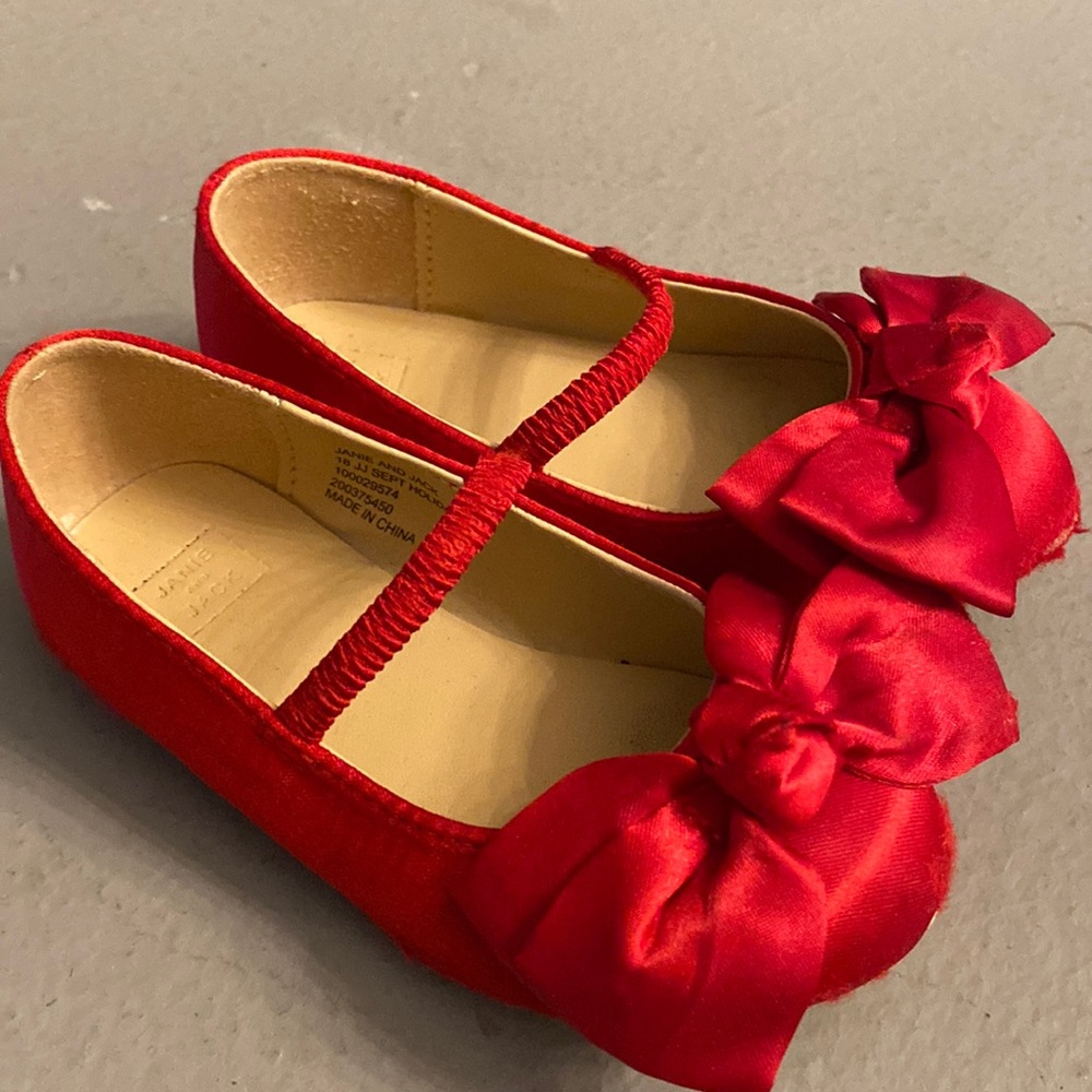 Janie and Jack toddler girl satin red dress shoes size 6